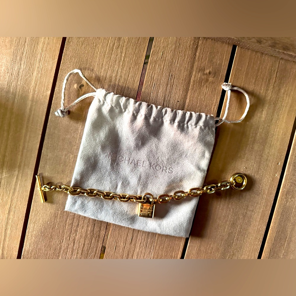 MK Gold Locket Chain Bracelet